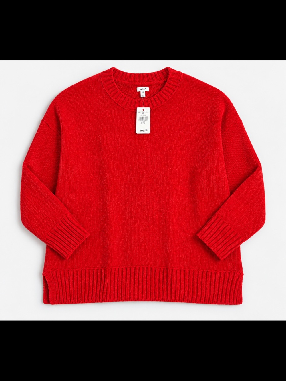 aerie Red Crewneck Sweater - Cozy Rib Hem